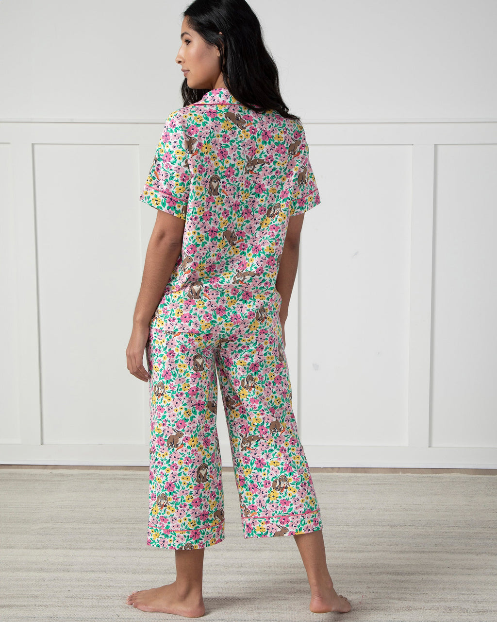 Bunny Trail - Short Sleeve Top & Cropped Pajama Pants Set - Spring Meadow