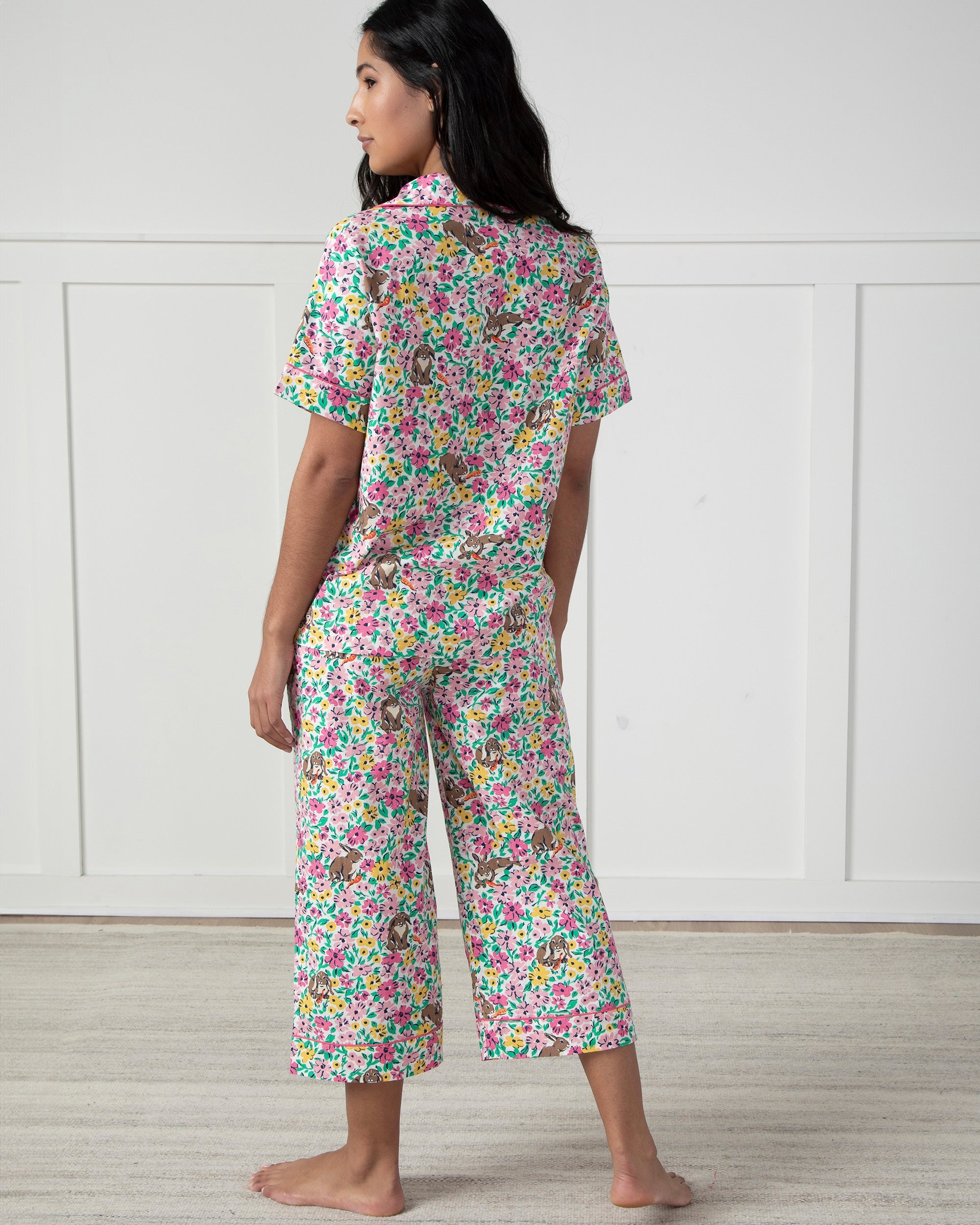 Bunny Trail - Short Sleeve Top & Cropped Pajama Pants Set - Spring Meadow