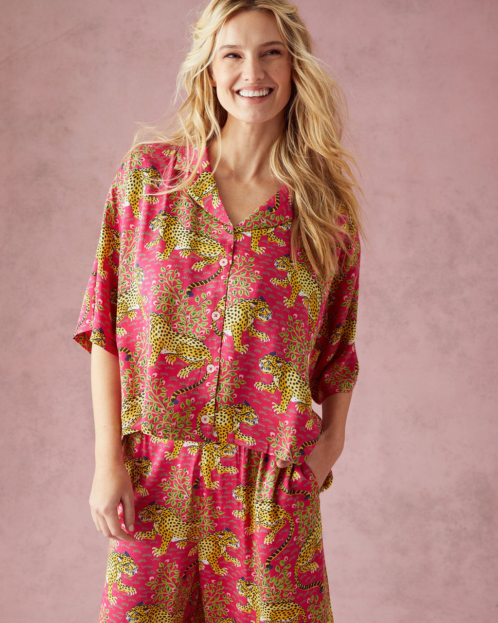 Bagheera - Satin Wildest Dreams Pajama Set - Hot Pink