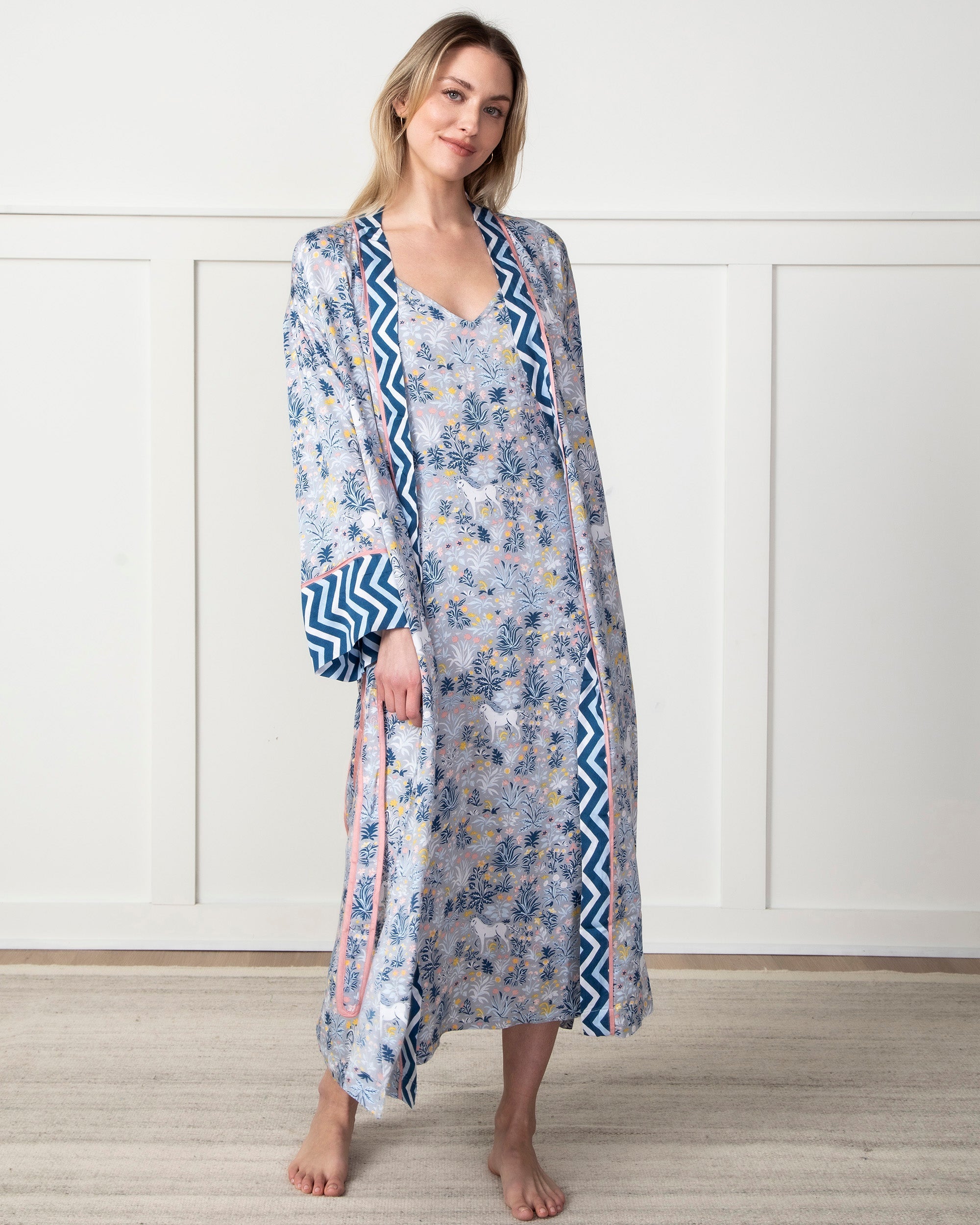 Unicorn's Garden - Satin Robe - Silver